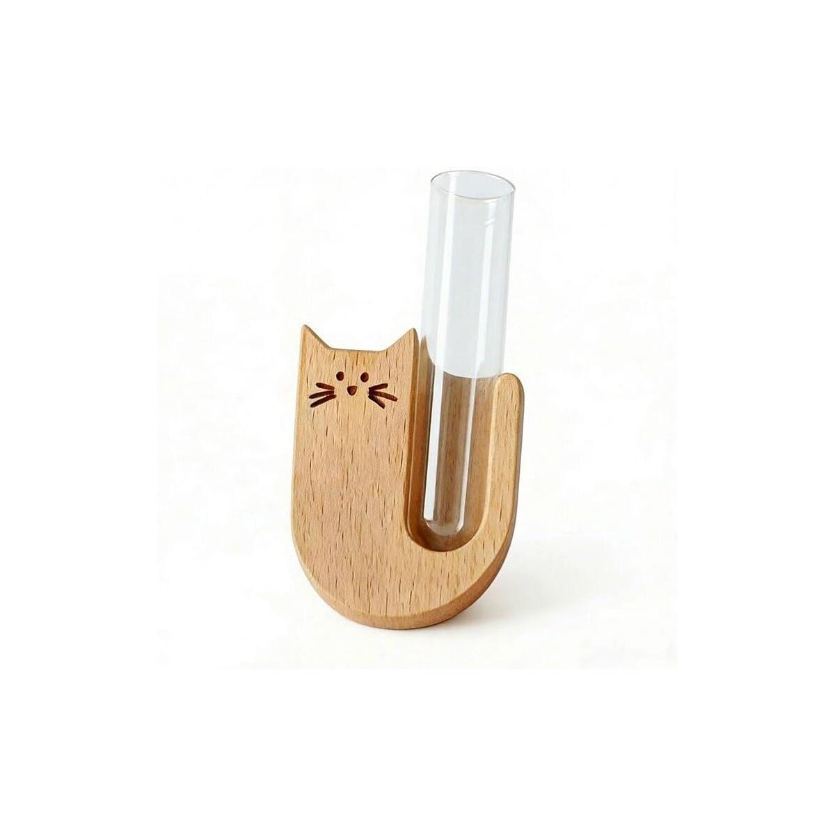 Wooden Cat Whisker Holder Fridge Magnet with Glass Vial