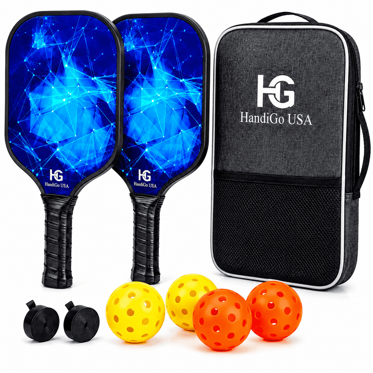 Pickleball Paddles Set of 2 - 4 High-Performance Pickle Balls & Durable Bag for Rackets & Balls