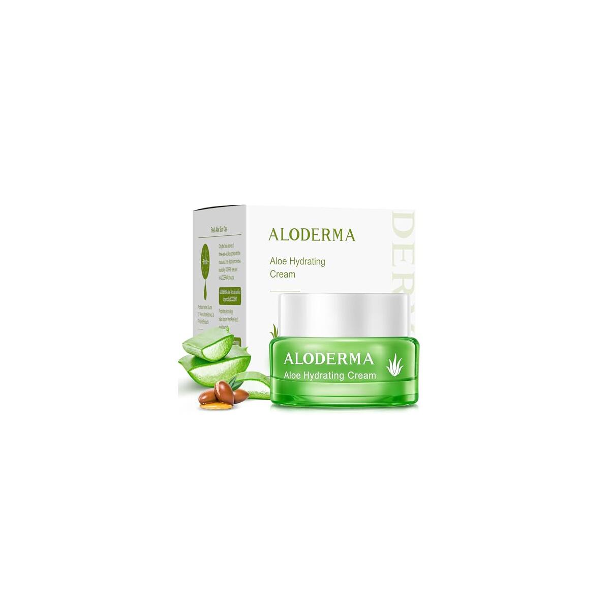 Aloderma Hydrating Face Cream for Dry Skin Made with 65% Organic Aloe Vera - Natural Hydration with Hyaluronic Acid & Arginine - Nourishing Aloe Vera Face Cream - Moisturizing Dry Skin Cream, 1.7oz