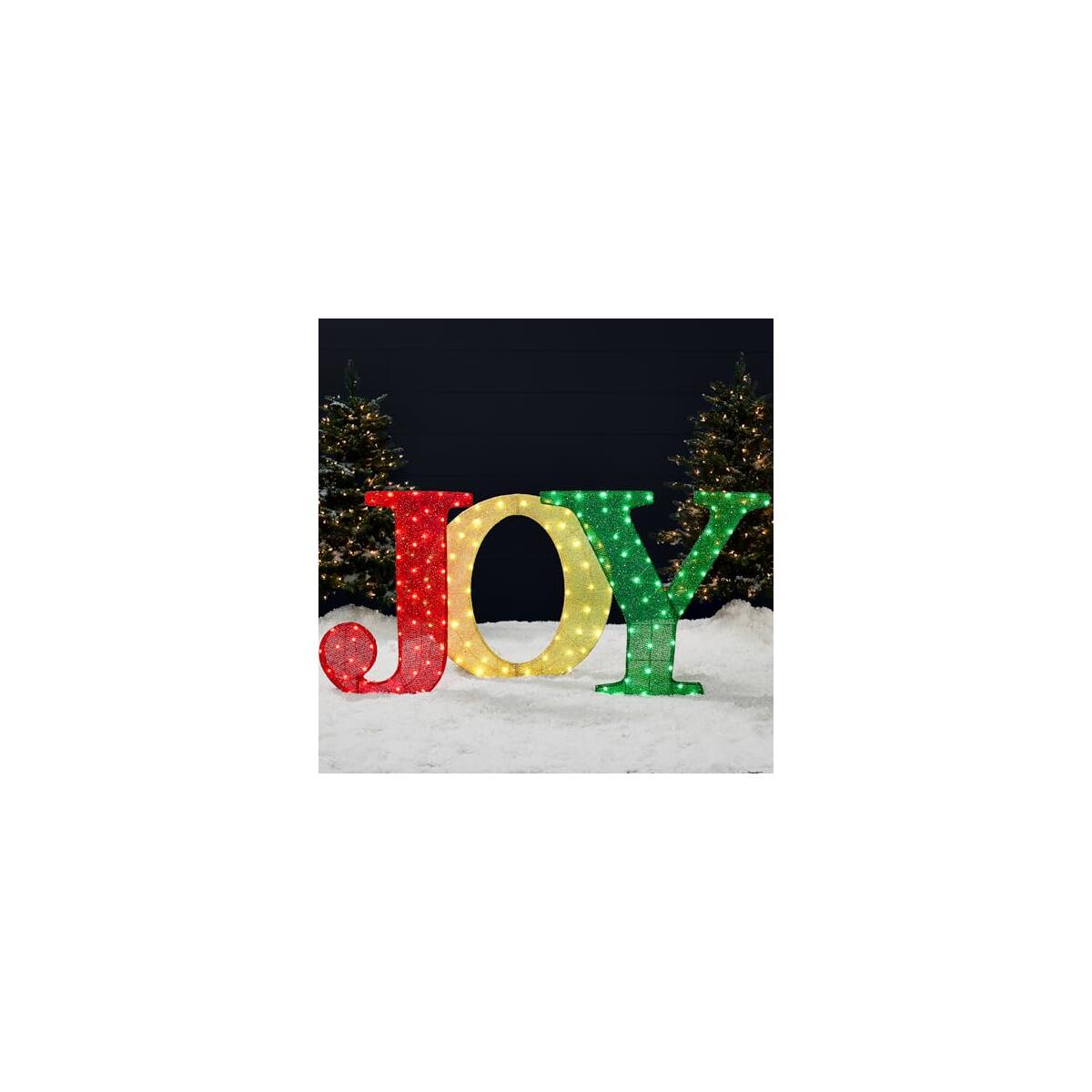 Best Choice Products 3-Piece Christmas Joy Yard Decoration, 32in 3D Lighted Outdoor Holiday Décor w/ 150 LED Lights, Ground Stakes - Red/Gold/Green