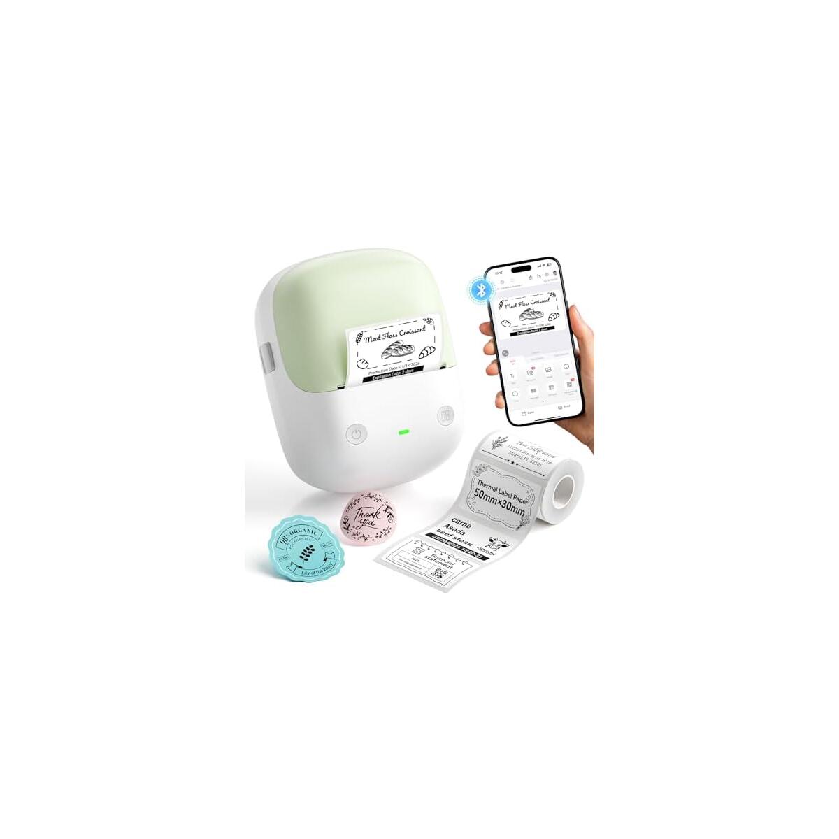 NIIMBOT B2 Label Maker Machine with Tape, Portable Bluetooth 2Inch Label Printer with Multiple Templates, Thermal Labeler for Home Kitchen Office Coffee Shop Bakery Organization, Green White