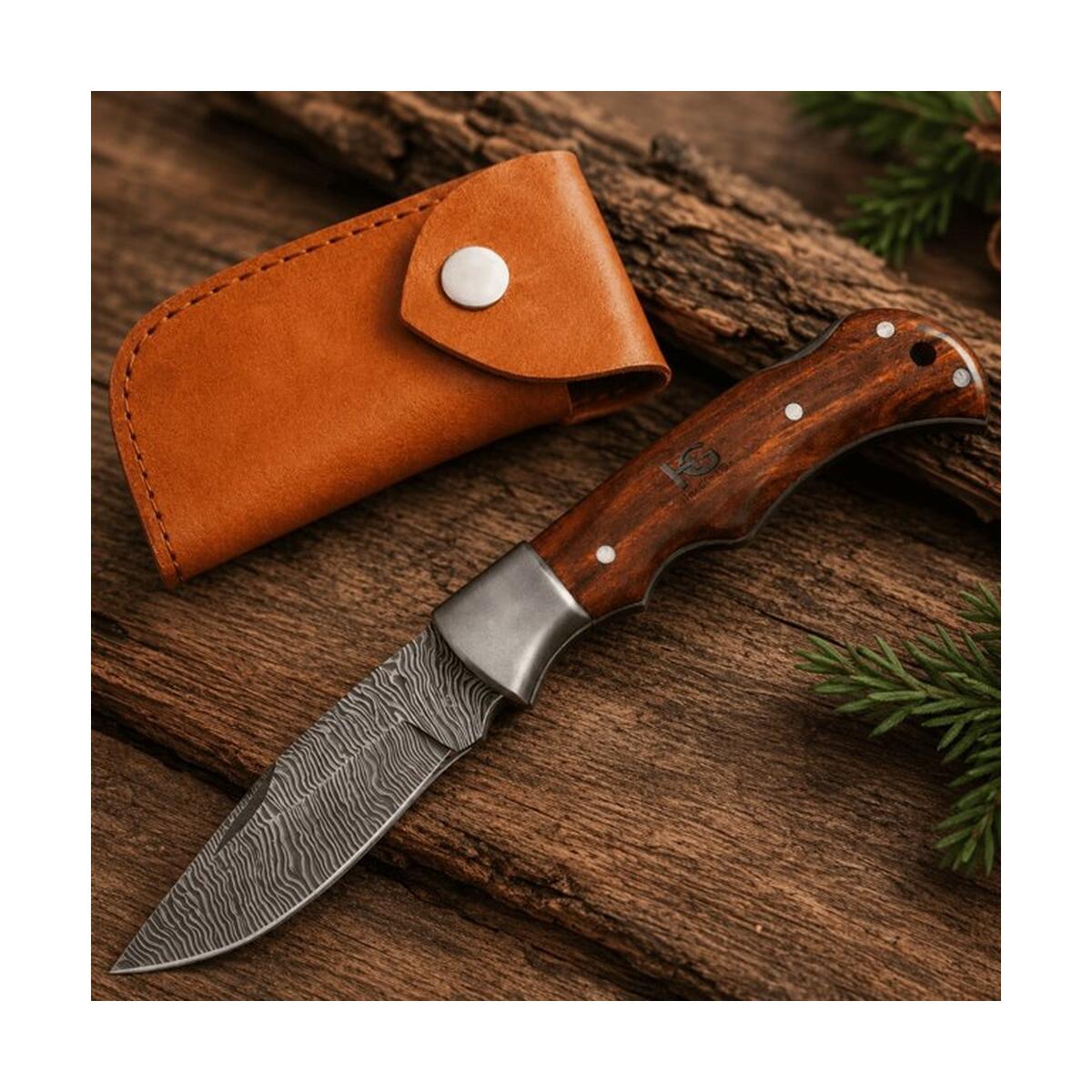 Damascus Hunting Knife 6.75" Folding Camping Outdoor Handmade Predator Hunter HandiGo USA