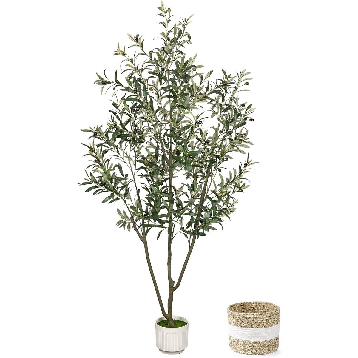 Artificial Olive Tree 6FT Faux Indoor with Planter&Cotton Basket