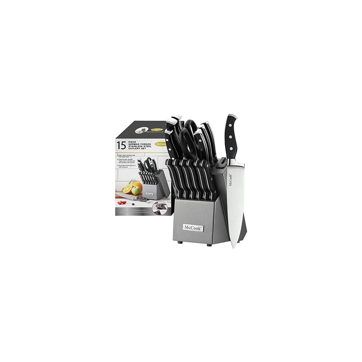 McCook&reg; Knife Sets,German Stainless Steel Kitchen Knife Block Set with Built-in Sharpener