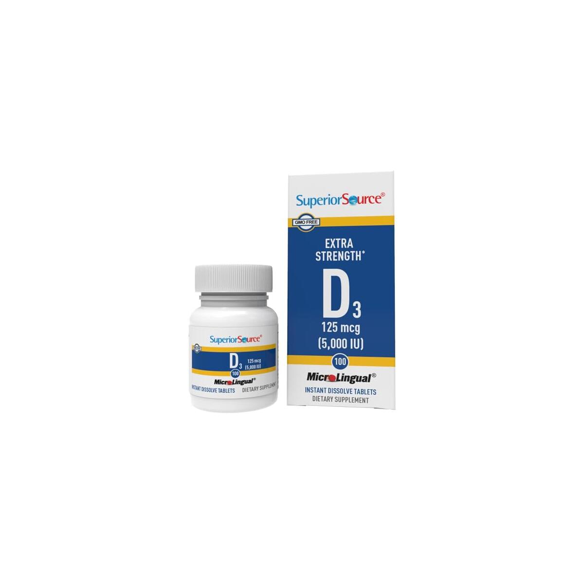 Superior Source Vitamin D3 5000 IU - Offers Immune System, Brain & Nervous System Support - Aids Calcium Absorption for Teeth & Bone Health - Bariatric Friendly - 100 Sublingual Dissolving Tablets