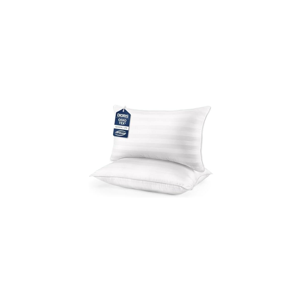 DIORIS Pillows Queen Size Set of 2 - Soft Bed Pillow for Sleeping Fluffy | Hotel Quality | Down Alternative Fill | Ideal for Side/Back/Stomach Sleepers | Hypoallergenic & Breathable | Machine Washable