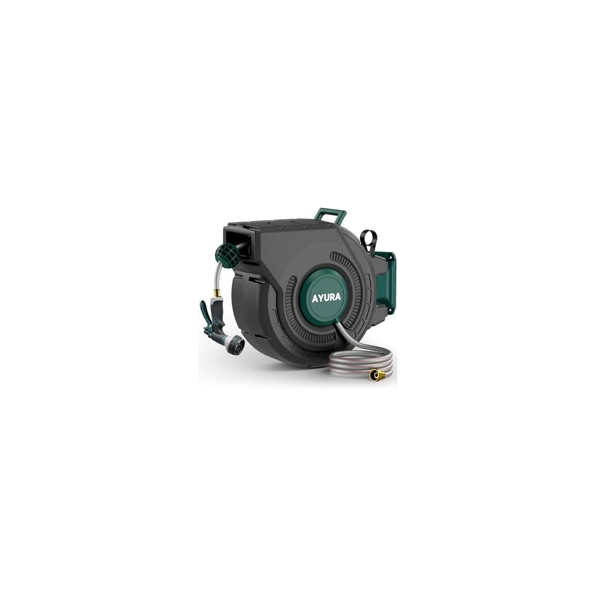 Retractable Garden Hose Reel 1/2 Inch x 100 ft,Automatic Slow Rewind System