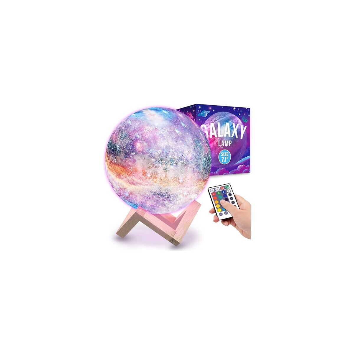 Mind-Glowing Galaxy Moon Lamp with Multi Colors, Touch/Remote, Wood Stand - Teen Girl Room Decor, Trendy Stuff - Christmas Gift for Any Year Old Teenage Girl - Cool Night Light for Kids (7.1 inch)