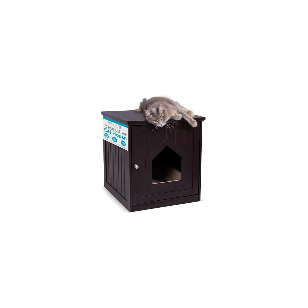 INTERNET'S BEST Decorative Cat House & Side Table, Nightstand, Pet Crate, Hidden Litter Box Enclosure, Multi-Functional Kitty Furniture, Hiding Spot, Wooden Cabinet for Cats, Kitten Home - Espresso