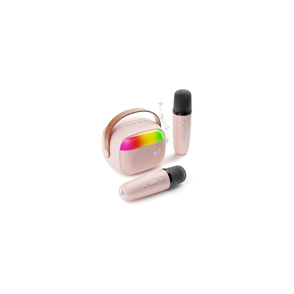 Mini Karaoke Machine for Kids, Toy for Girls Portable Bluetooth Speaker with 2 Wireless Microphones, Fashion Toy Gifts for Christmas Birthday, for 3 4 5 6 7 8+ Year Old Girls Gifts(Pink)