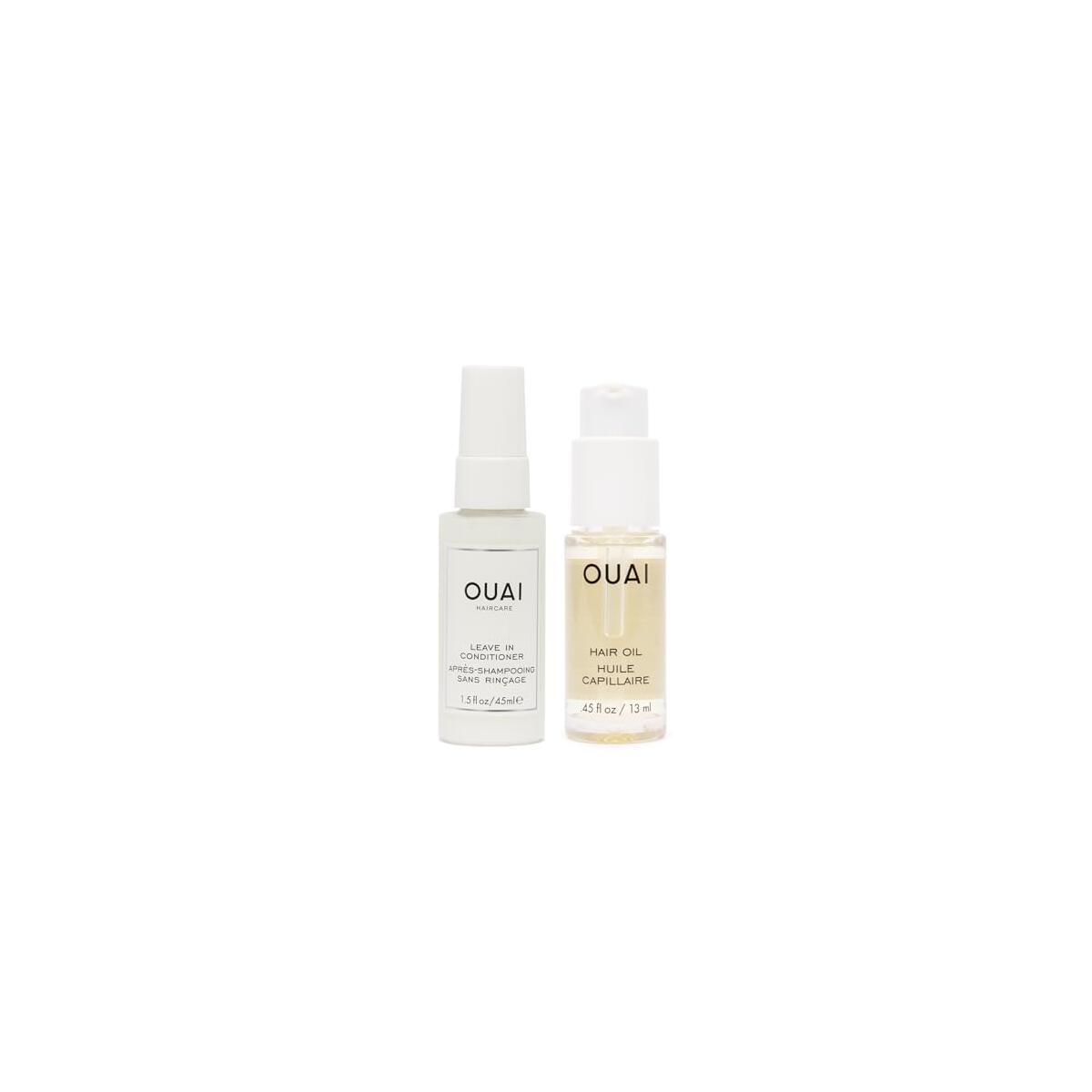 OUAI Travel-Size Hair Care Bundle - Leave-In Conditioner + Hair Oil - Hair Styling Products for Frizz Control, Heat Protection, Detangling, and Added Shine - (2 Count, 1.5 Oz/ 0.45 Oz)