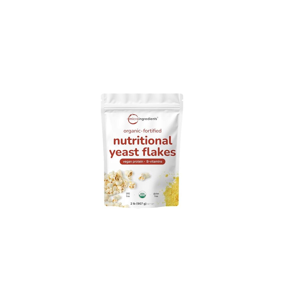 Micro Ingredients Organic Fortified Nutritional Yeast Flakes, 2lb (32oz) | Rich in Vegan Protein, B Vitamins, & Beta-Glucans | Keto Friendly, Dairy Free Cheese Substitute, Non-GMO, Gluten Free