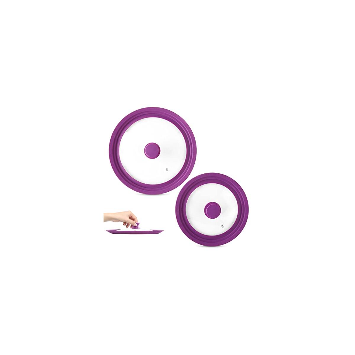 Modern Innovations Universal Lids (Set of 2) Fits 7 to 12-Inch Cookware, Silicone Replacement Pan Lid, Glass Top Covers for Skillets, Pots, Frying Pans, Cast Iron - Lavender