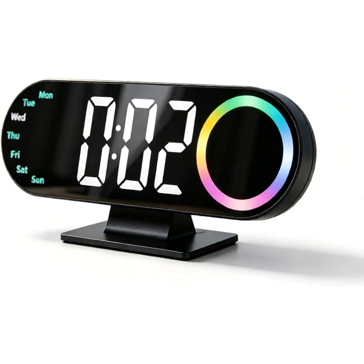 RGB LED Mirror Digital Alarm Clock with Ambient Light Ring