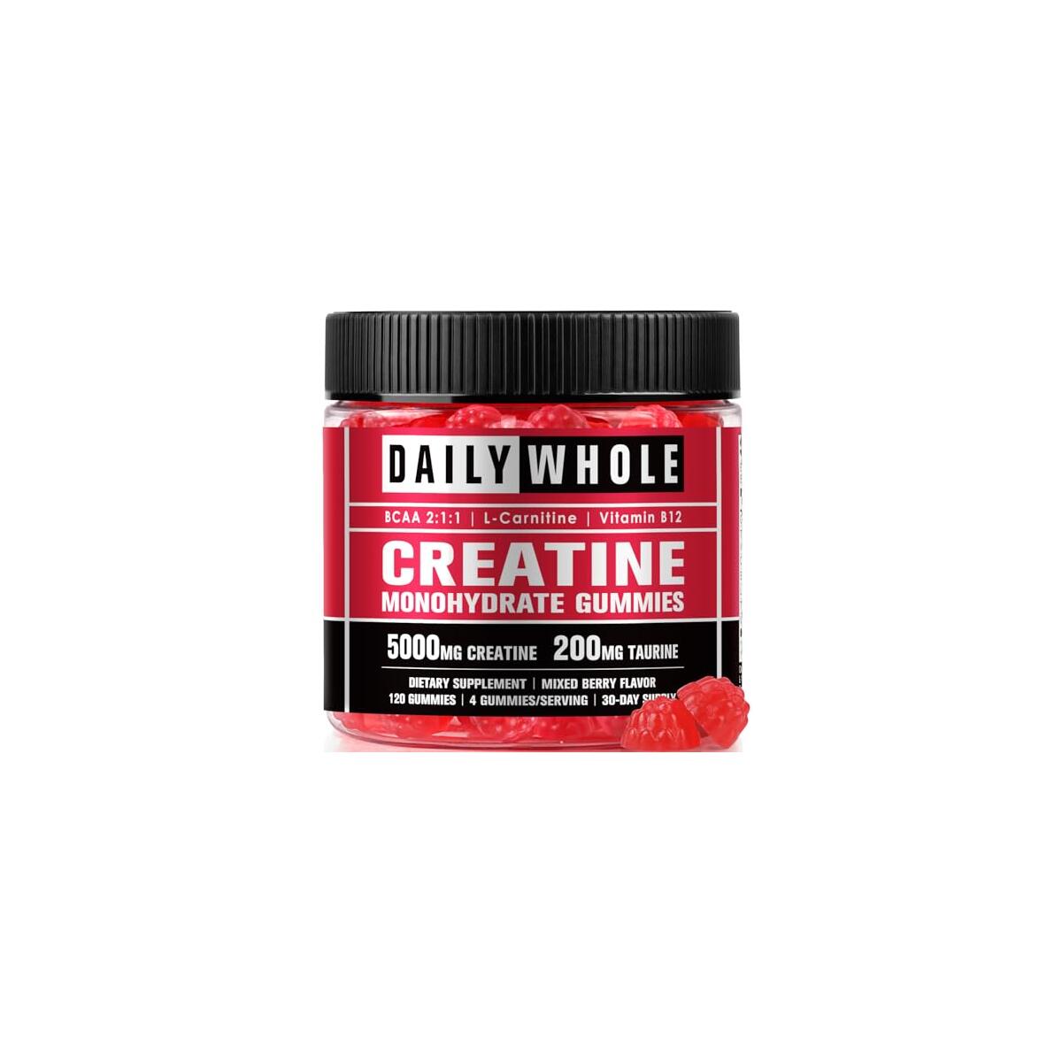 Chewable Creatine Monohydrate Gummies for Men & Women, Plant-Based Dietary Supplement with Taurine, L-Carnitine & Vitamin B12-120 Count Mixed Berry Flavor