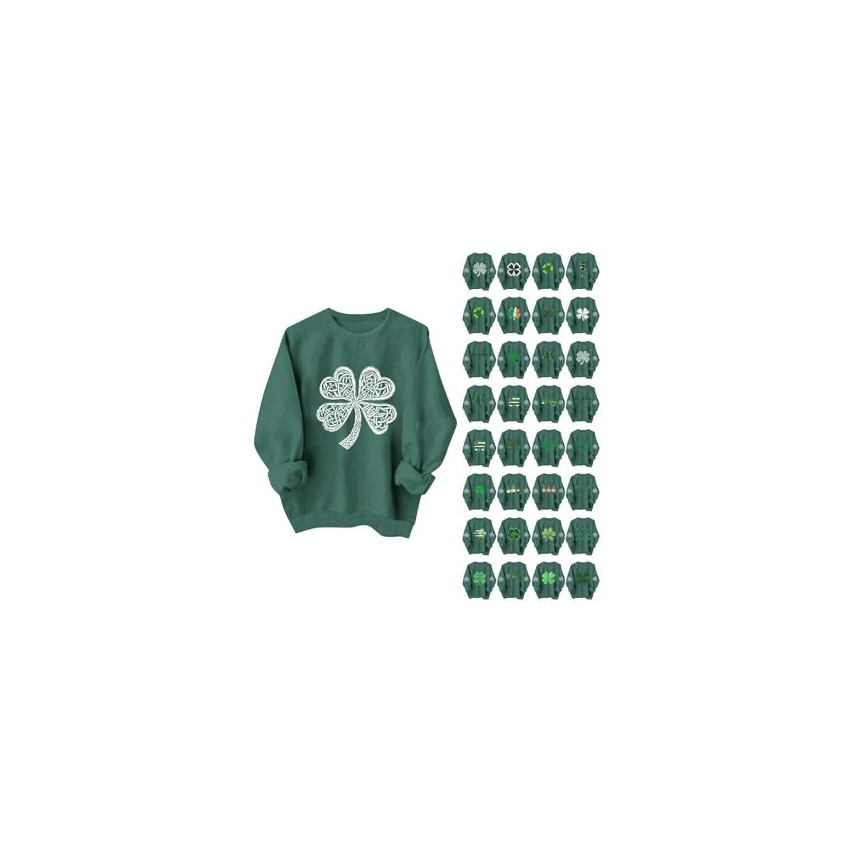 St Patricks Day Sweatshirt Women Long Sleeve St Pattys Shirts Casual Clover Irish Shamrock Graphic Pullover Tops