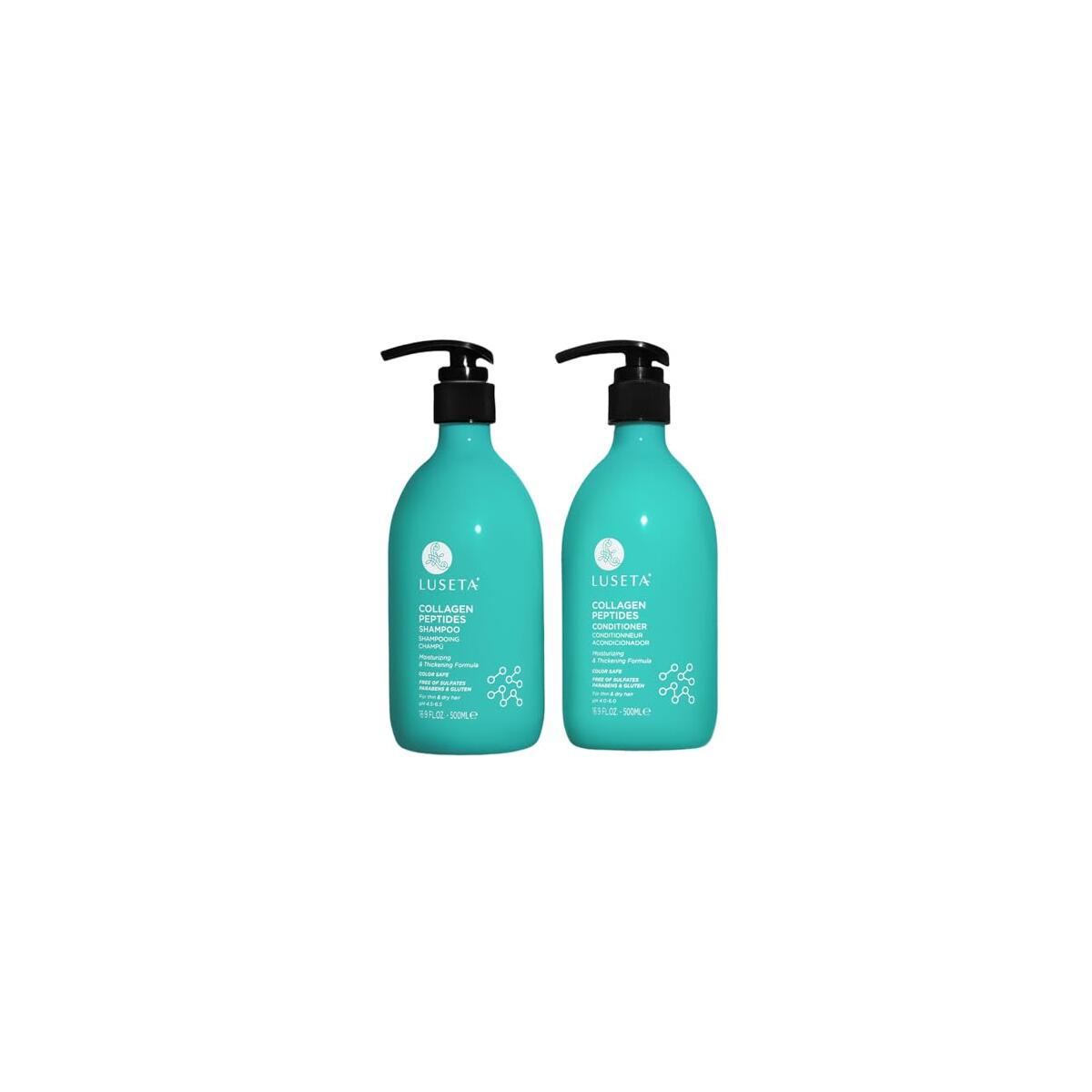 Luseta Thickening Shampoo and Conditioner Set with Collagen Peptides Strengthen and Moisturize for Thin & Dry Hair, Promote Thickness and Reduce Breakage for Fuller-Looking Hair 16.9oz&times;2