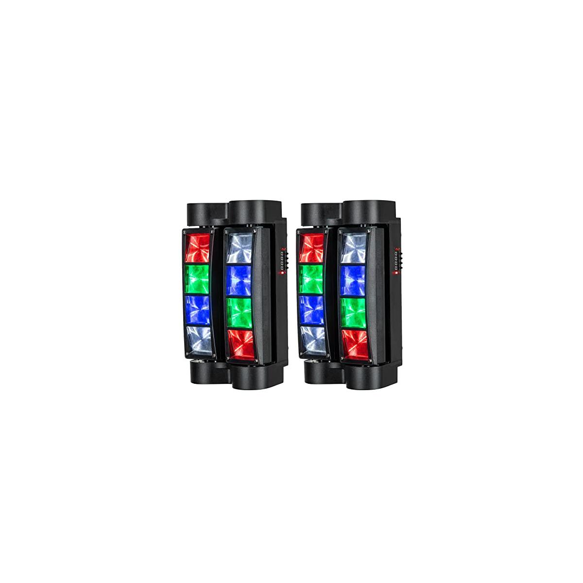 Spider Moving Head DJ Lights, Disco Party Stage Lights Indoor, Lunsy 8x10W RGBW Sound Activated DMX-512 Control Strobe Beam Lighting for Christmas Party Pub Festival Wedding Event Show, 2 Packs