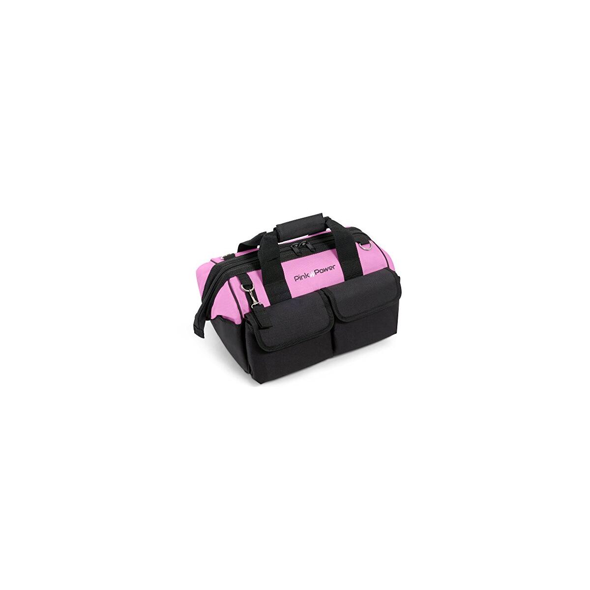 Pink Power Pink Tool Bag for Women -16" Tool Tote Bag w/ 22 Storage Pockets - Womens Small ToolBag Ladies ToolBox for Hand Tools, Power Kits & More - Womens Zipper Toolbag Caddy Organizer