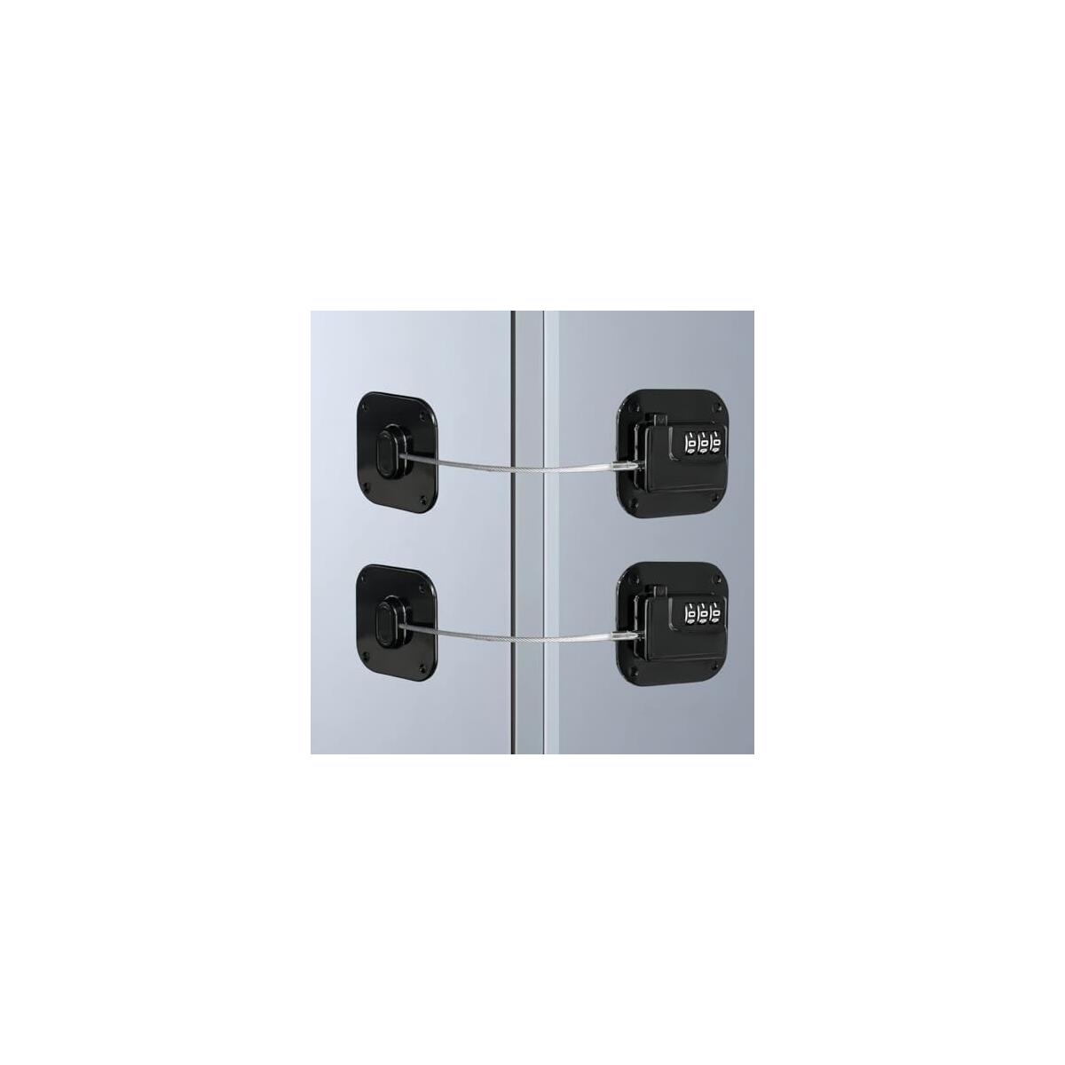 2 Pack Refrigerator Lock - Heavy Duty Combination Fridge Lock, Child/Baby Proofing Tool for Cabinets, Closets, Drawers, Window and More, Easy Install and Use (Black)