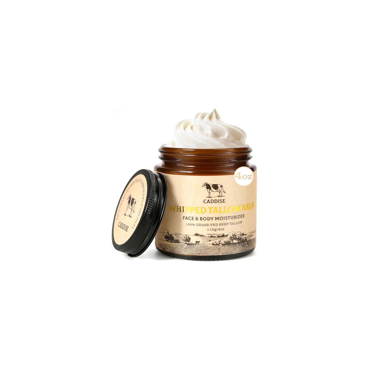 Whipped Beef Tallow for Skin &ndash; 100% Grass-Fed Handmade Cream Moisturizer for Face & Body, Natural with Honey, Shea Butter, Jojoba Oil, Non-Greasy, Nourishing for Men, Women, Kids, 4 Oz