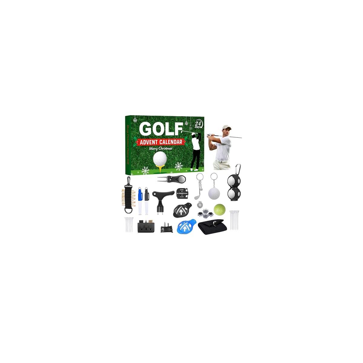 24-Day Golf Advent Calendar 2025, Christmas Countdown Gift Set with Golf Balls, Tees, Ball Markers, Divot Tool, Towel for Men, Teen Boys, Golfers
