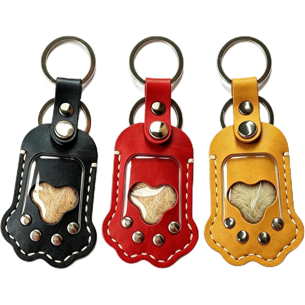Pet Fur Keepsake Leather Paw Keychain, Set of 3