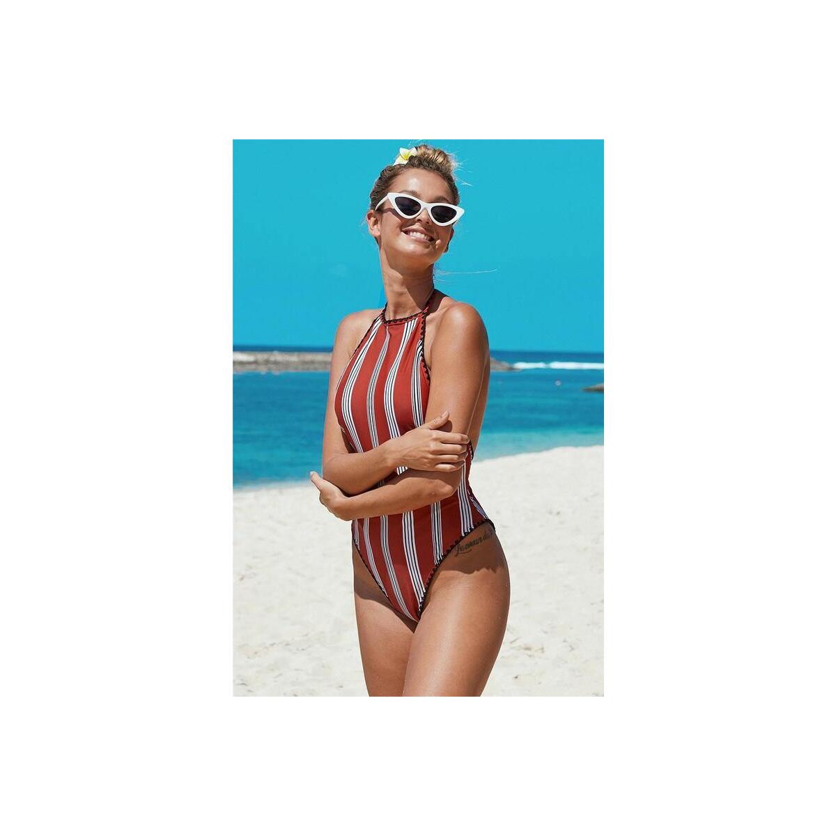 Striped Open Back Swimsuit Deals - RebateKey