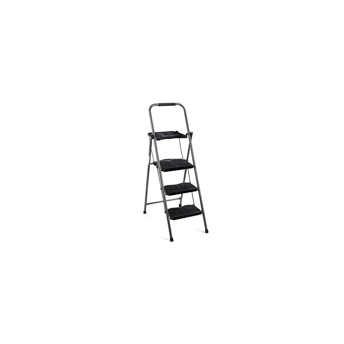 Best Choice Products 3-Step Ladder with Tool Tray, Portable Folding Wide Anti-Slip Step Stool, Hand Grip for Home and Office, 330lb Capacity