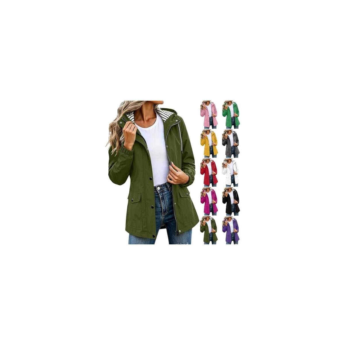 Rain Jacket for Women Zip Up Lightweight Waterproof Rain Jackets Windbreaker Outdoor Hooded Raincoat Fall Jackets