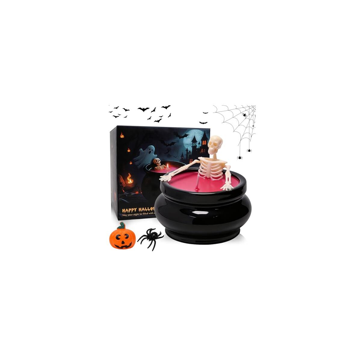 Halloween Skeleton Candle Indoor Decor with Lavender Scent, Pink Wax, 2 Gifts (Pumpkin & Spider), Cute Gothic Halloween Decorations for Home Party, Smells Like Autumn, Farmhouse Table Centerpiece