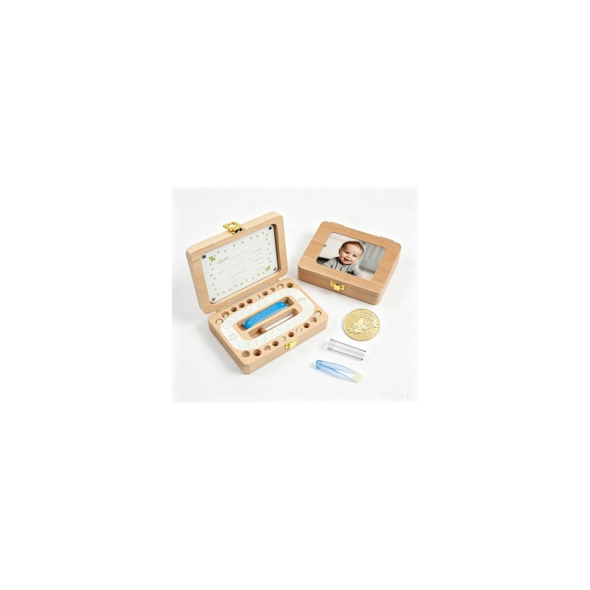 Tooth Fairy Tooth Holder, Handcrafted Natural Wood Storage Box with Fairy Gold Coin, Ideal for Baby Teeth Umbilical Cord Lanugo, Odorless Non-toxic Keepsake Organizer for Lost Teeth (Large)