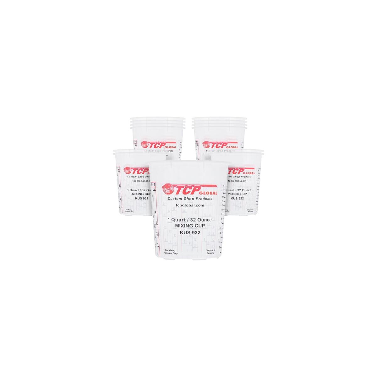 Custom Shop Paint Mixing Cups, 32-Ounce (12 Pack) - Plastic Measuring Cups for Liquids, Automotive Painting, Epoxy Resin, Acrylic Arts, Crafts, Disposable or Reusable, Graduated, Mixing Ratios