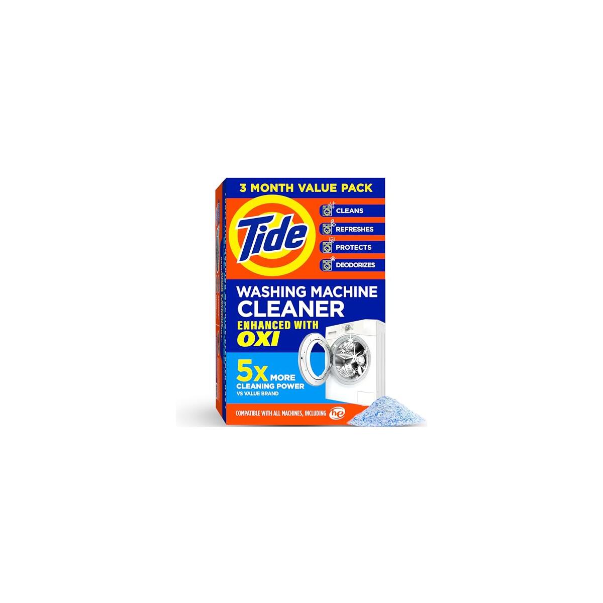 Washing Machine Cleaner by Tide, Washer Machine Cleaner with Oxi for Front and Top Loader Washer Machines, Deep Cleaning Odor Eliminator, 3 Month Supply