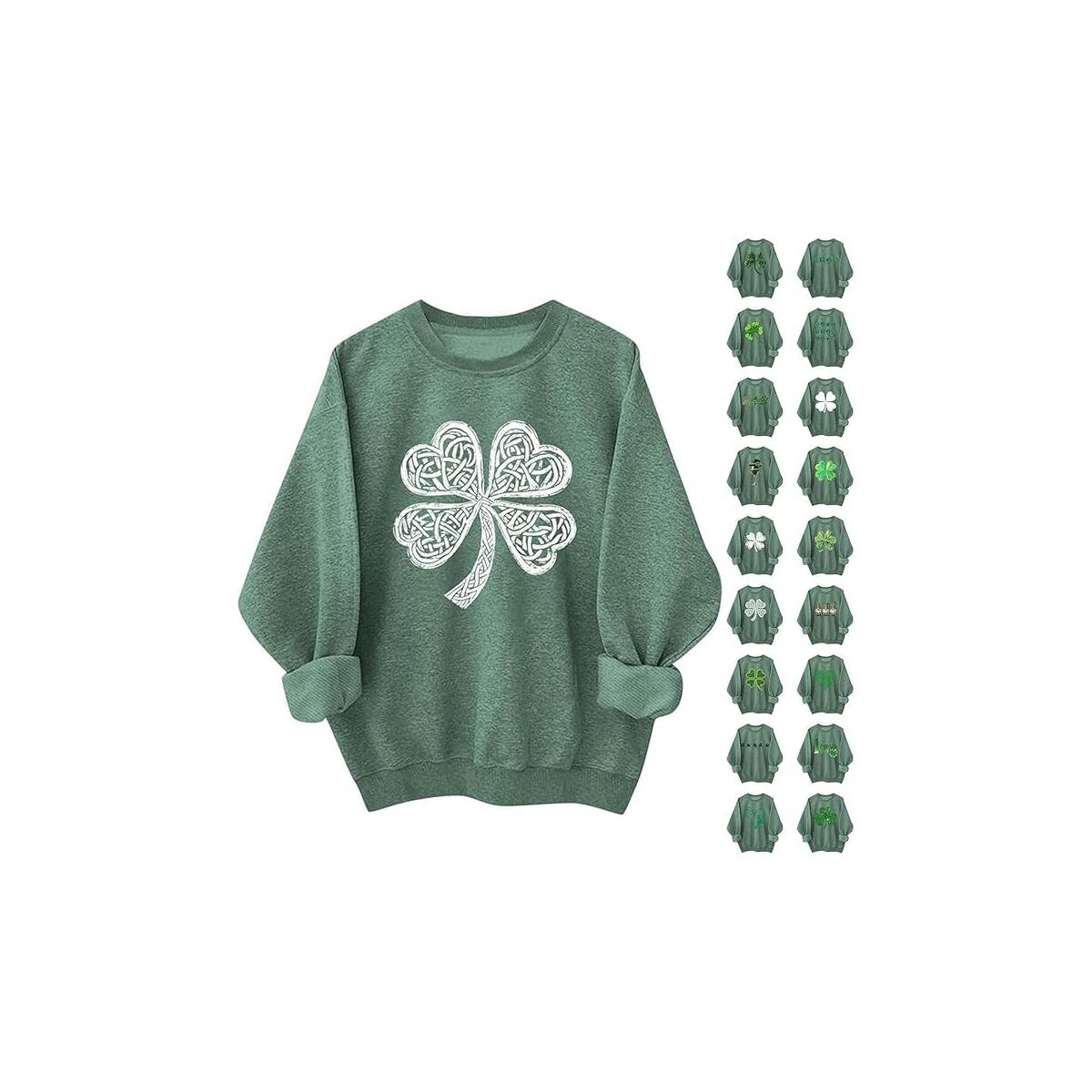St Patricks Day Sweatshirt Women Casual Long Sleeve St Pattys Shirt Crew Neck Irish Shamrock Graphic Pullover Tops