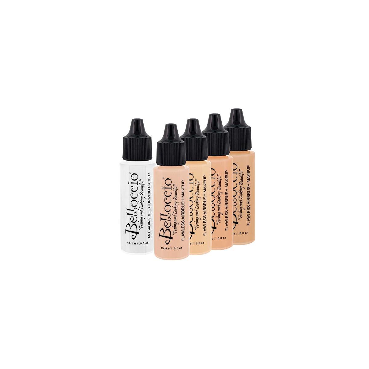 Belloccio Fair Color Shade Foundation Set - Professional Cosmetic Airbrush Makeup in 1/2 oz Bottles