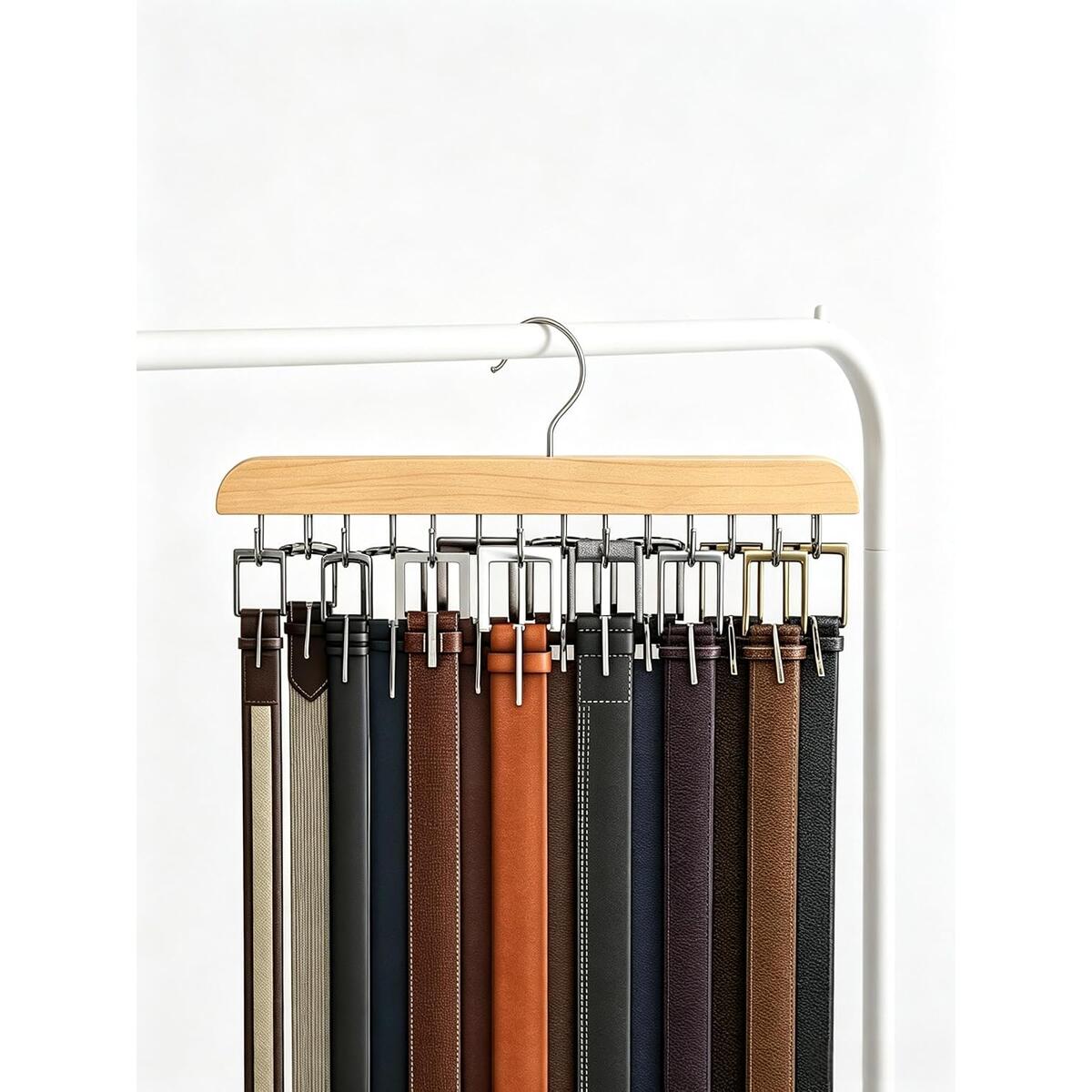 Wooden Belt Hanger with 14 Hooks Holds up to 42 Belts