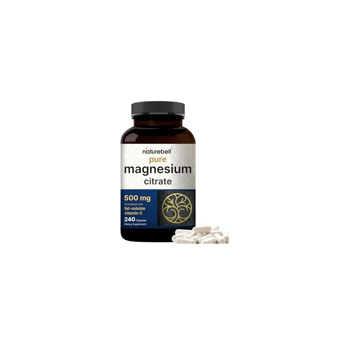 NatureBell Magnesium Citrate 500mg, 240 Capsules | High-Purity Elemental Form | Non-GMO, Gluten-Free