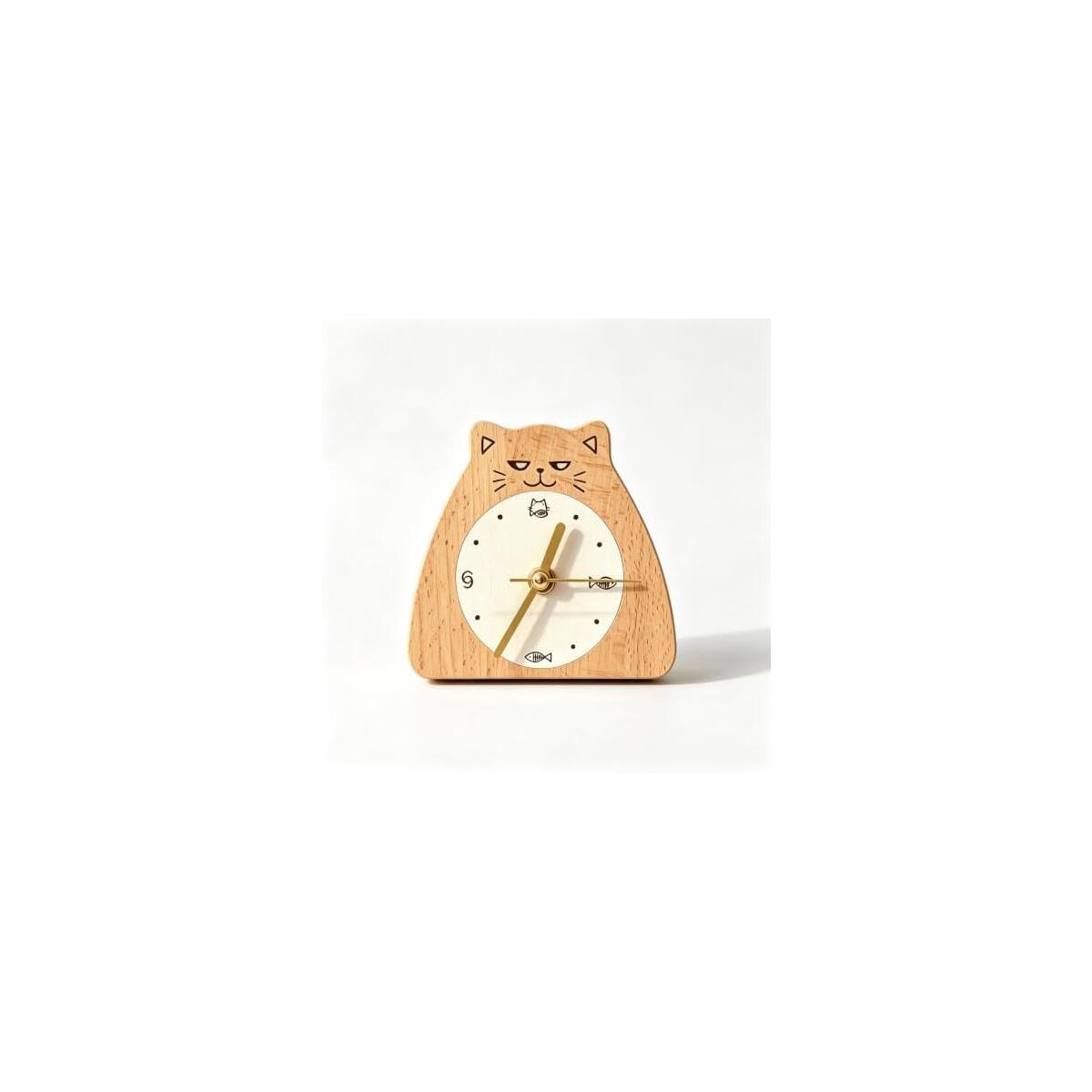 Cat Wooden Fridge Magnet Clock Silent Non-Ticking Mini Analog