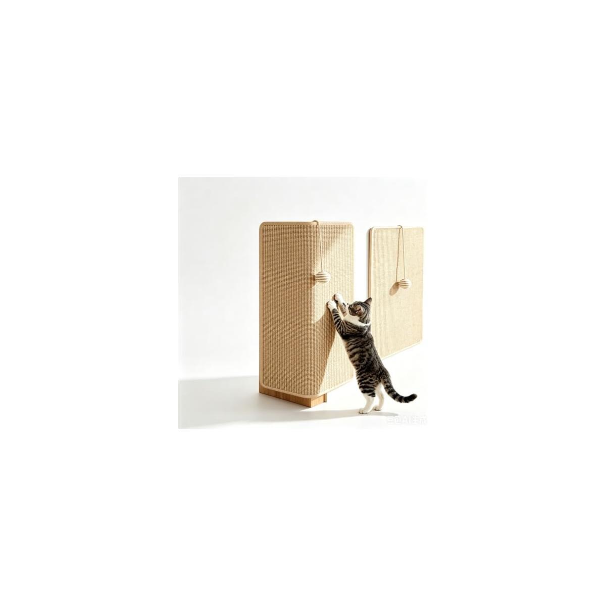 Natural Sisal Cat Scratcher Pad 25x50cm with Hanging Toy Ball | Wall & Floor Mounting, No-Residue Adhesive, Freestanding Wooden Base, Couch Corner Fit, All Cat Sizes