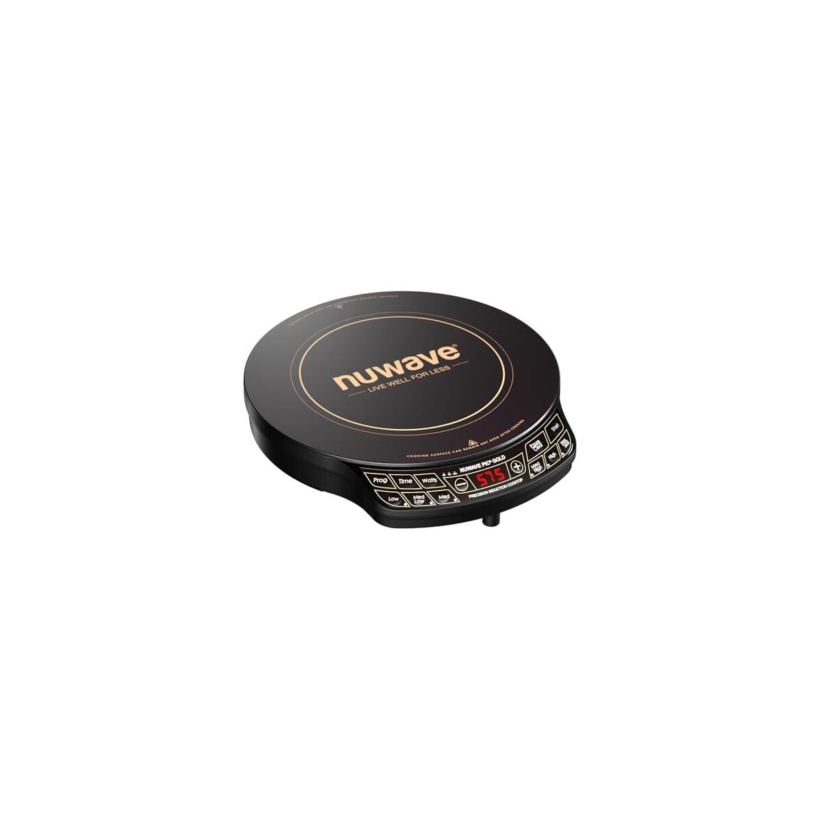 Nuwave Precision Induction Cooktop Gold, 12&rdquo; Shatter-Proof Ceramic Glass Surface, Large 8&rdquo; Heating Coil, Portable, 51Temp Settings 100&deg;F to 575&deg;F, 3 Wattage Settings 600, 900, and 1500 Watts