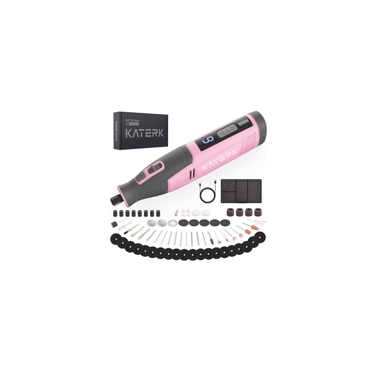 Katerk Cordless Rotary Tool, 4000mAh Battery, 6-Speed, 28000RPM, Rotary Tool Kit with 70 Accessories Light duty Engraving Pen for Sanding, Polishing, Drilling, Etching, Grinding, Wood Carving（ Coupon codes can be applied to all variations）