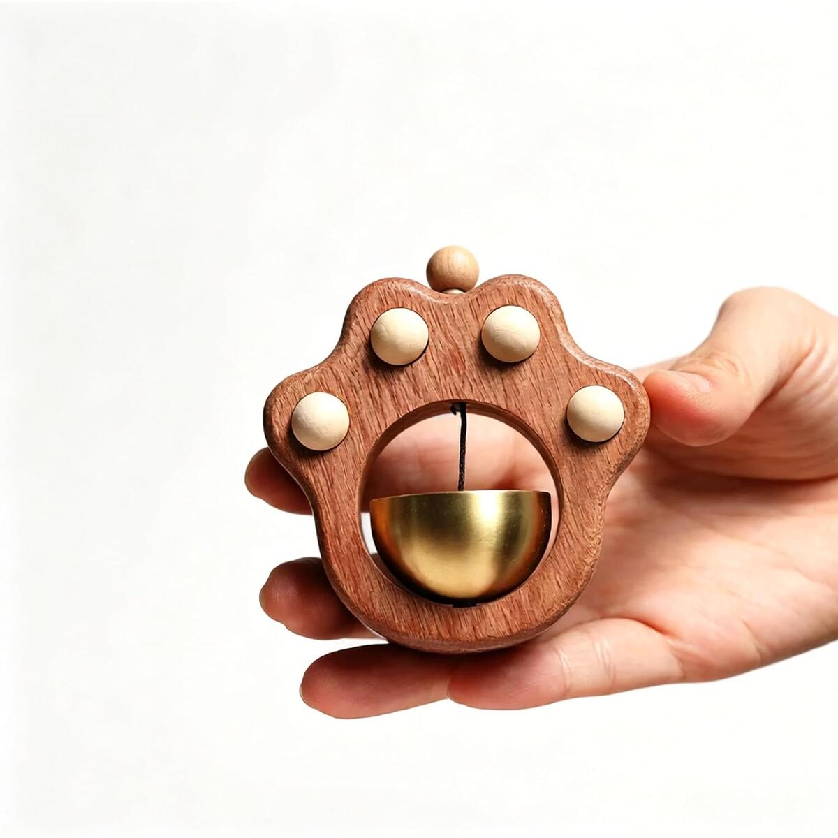 Cat Paw Wooden Door Chime with Magnetic Brass Bell