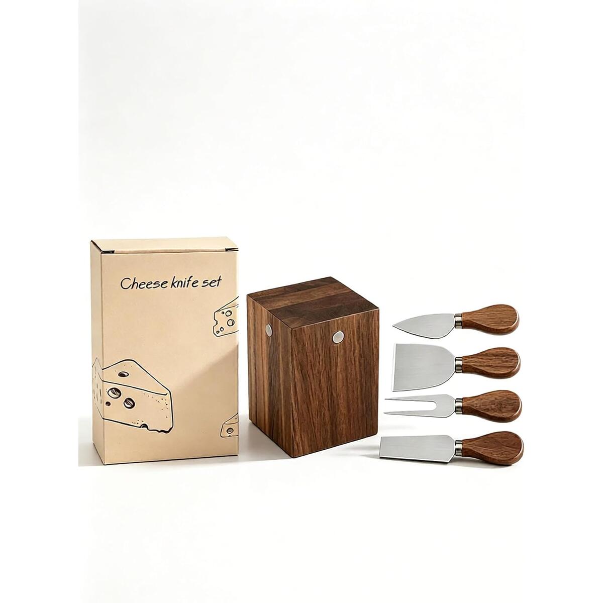 Acacia Magnetic Cheese Knife Block Set, 5 Pcs