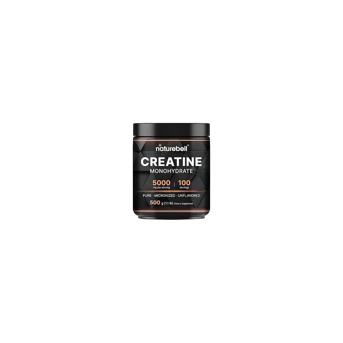 NatureBell Instant Creatine Monohydrate Powder 500 Grams, 5000mg Per Serving, Unflavored Micronized Creatine Powder - Pre Workout | Keto | Vegan | Dissolves Easy | Filler Free - 100 Servings (1.1Lb)