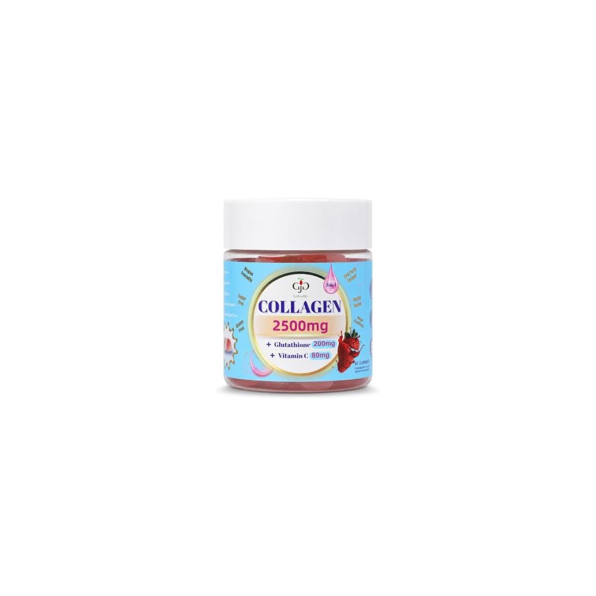 Collagen Gummies 2500mg with Vitamin C & Glutathione, Filled Gummy Supplement for Skin Hair Nails, Anti-Aging Support Hydration Radiance, 60 Count for Women Men