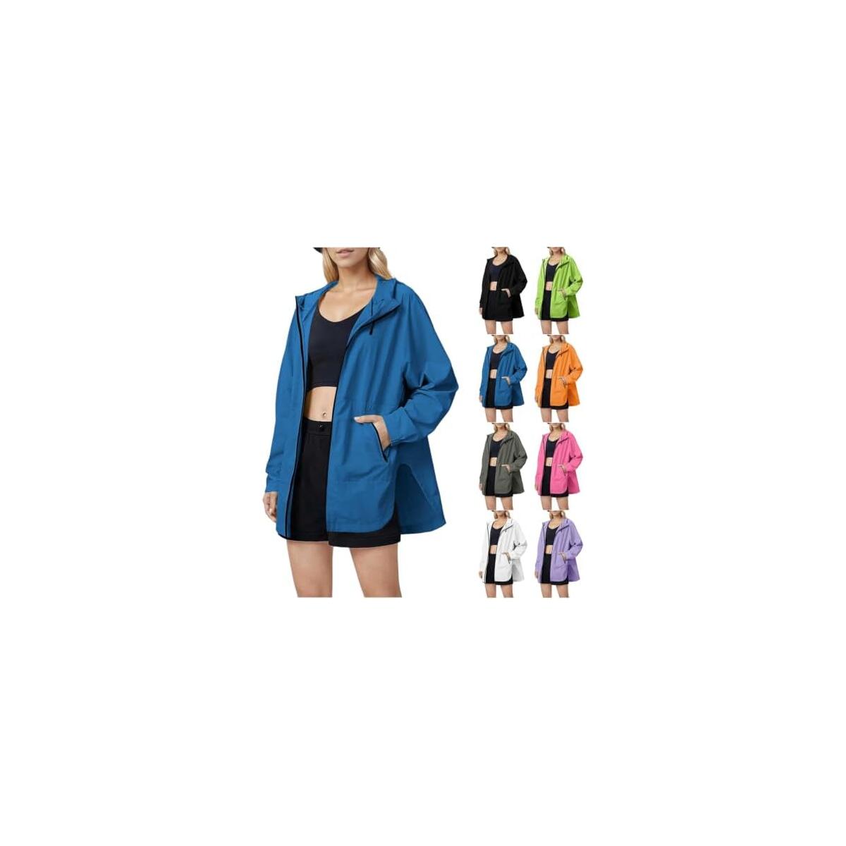 Womens Rain Jacket Outdoor Waterproof Hooded Rain Jackets Casual Lightweight Windproof Hiking Coat with Pockets