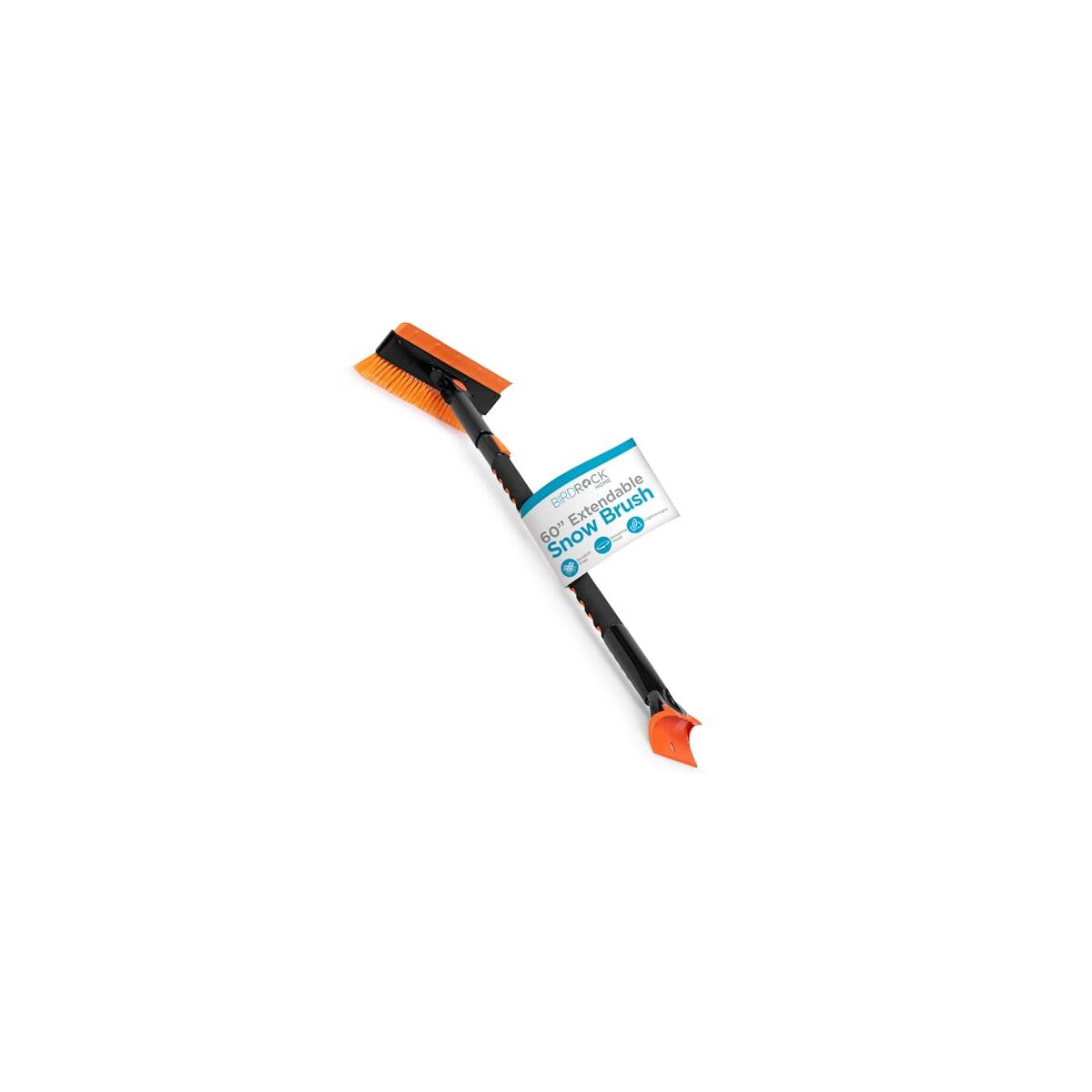 BIRDROCK HOME 60" Extendable Car Snow Brush and Ice Scraper | Lightweight Aluminum Snow Clearing Tool w/Detachable Ice Scraper w/Ergonomic Grip Design | 13" Foam & Bristle Head for Truck Car SUV RV