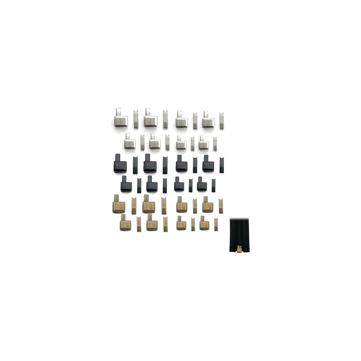 48 Piece Zipper Repair Kit Includes Metal Sliders in 4 Sizes (#3, #5, #8, #10) and Three Colors (Bronze, Platinum, Cast Bronze) for Sewing, DIY and Replacement