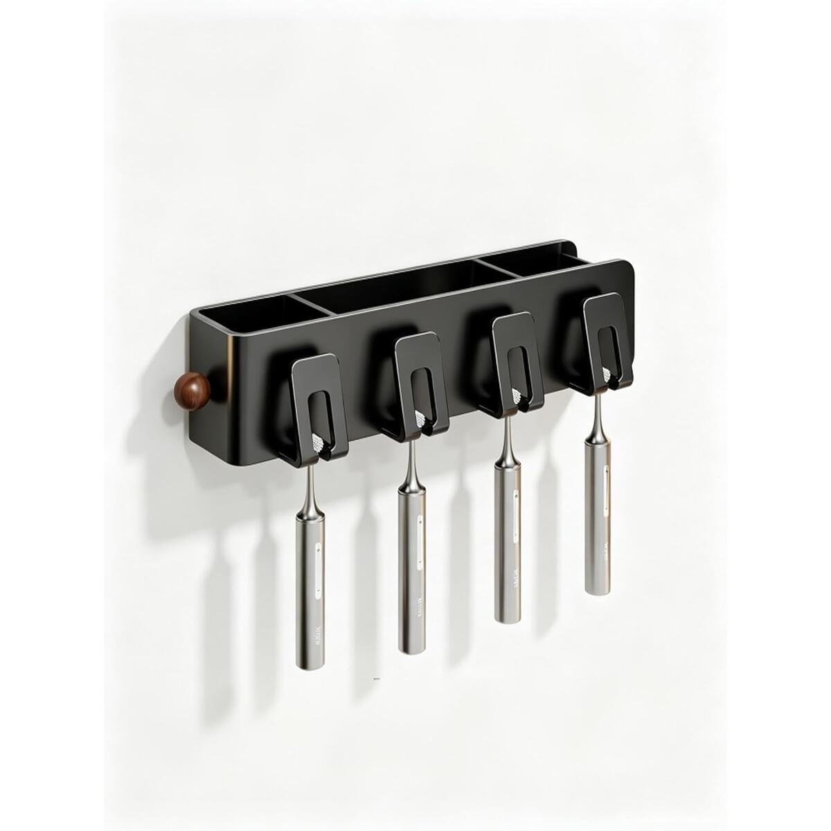 Wall-Mounted 4-Slot Toothbrush Holder, Carbon Steel